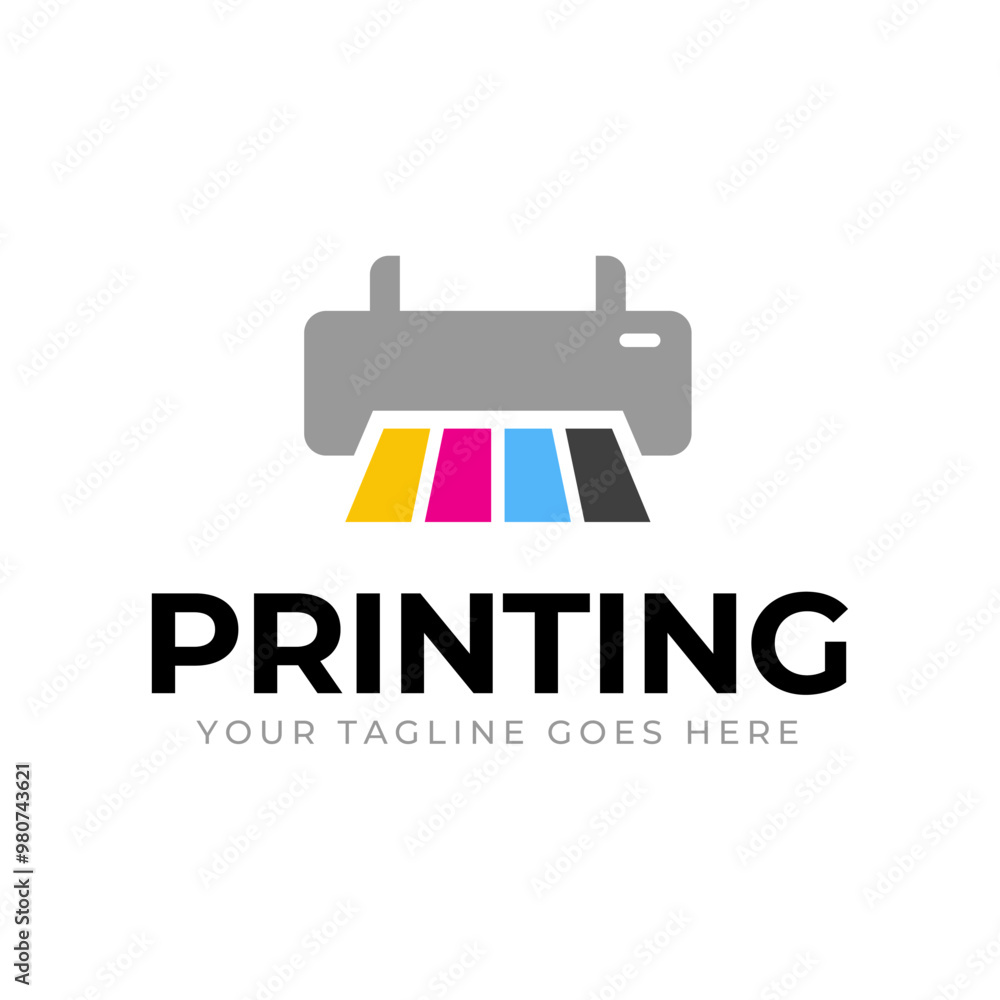 Printing company logo design with printer graphics illustration with cyan, magenta, yellow, and black color. Printing company logo design with printer graphics illustration with cyan, magenta, yellow, and black color.