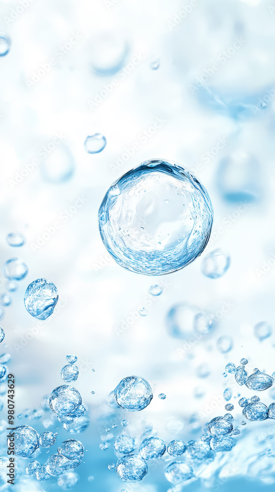 Blue water bubbles and splashes on clean background, aesthetic mockup. Generative AI Blue water bubbles and splashes on clean background, aesthetic mockup. Generative AI