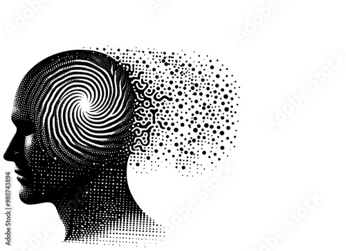 black and white human head