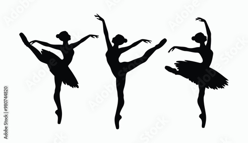 Ballerina dancing silhouette EPS vector art illustration template on a white background