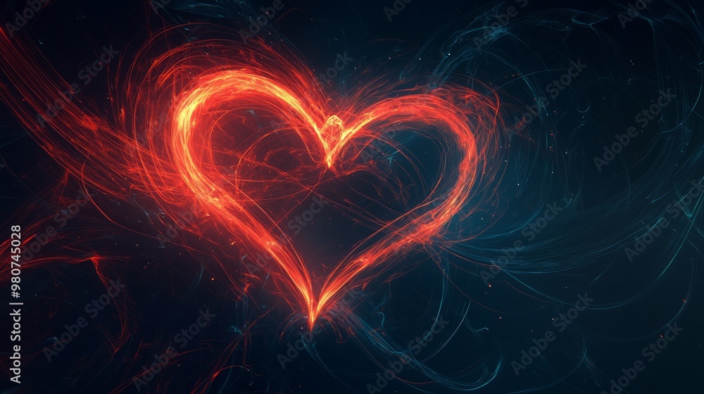 Digital Love - Glowing Lines Converging into Heart Shape Symbolizing Online Connection of Two Souls on Dark Background Digital Love - Glowing Lines Converging into Heart Shape Symbolizing Online Connection of Two Souls on Dark Background