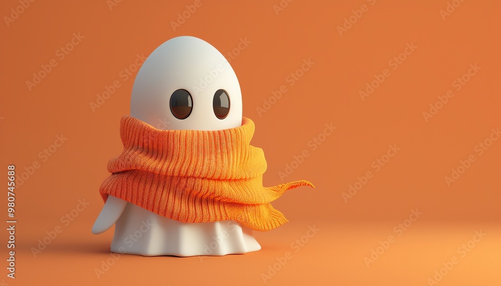 Obraz premium 3D ghost, in cozy autumn clothes, flat design illustration
