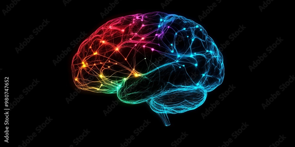 Colorful glowing brain with connections. Colorful glowing brain with connections.