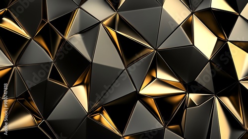 A striking abstract pattern of black and gold triangular shapes, perfect for modern backgrounds and design projects.