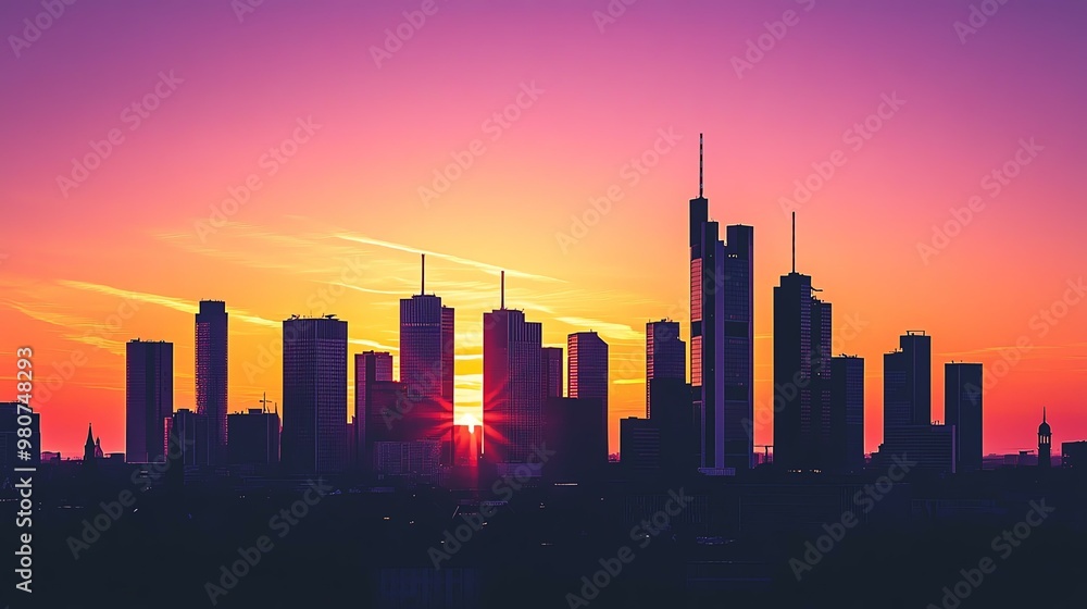 Breathtaking sunset over a modern skyline, showcasing vibrant colors and stunning architecture against a twilight sky. Breathtaking sunset over a modern skyline, showcasing vibrant colors and stunning architecture against a twilight sky.