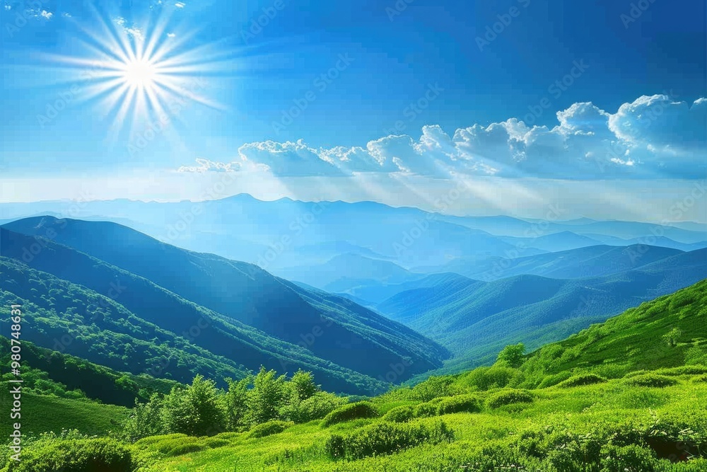 Fototapeta premium Scenic view of Carpathian forest and sky in Ukraine.