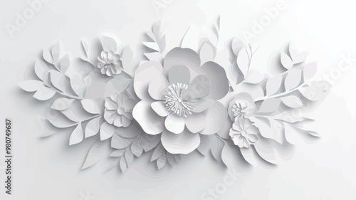 Paper cut flowers on white background. Vector illustration for your design.