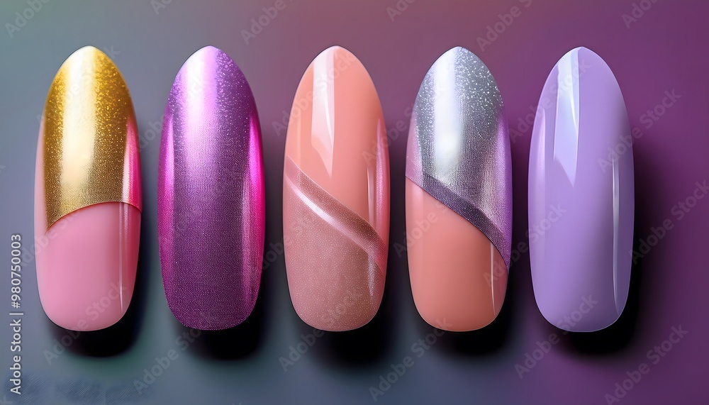 Pastel gradient nails from light pink to lavender. Complete with delicate silver foil. Pastel gradient nails from light pink to lavender. Complete with delicate silver foil.