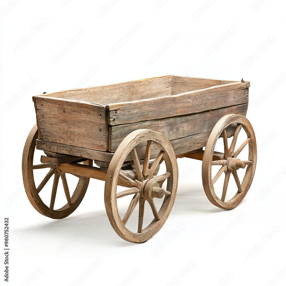 Fototapeta premium wooden cart, isolated, on white background