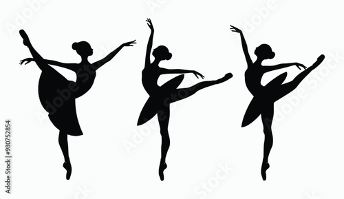 Ballerina dancing silhouette EPS vector art illustration template on a white background