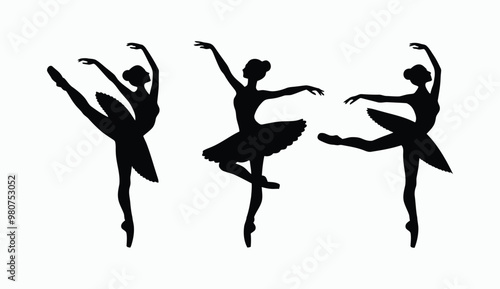 Ballerina dancing silhouette EPS vector art illustration template on a white background