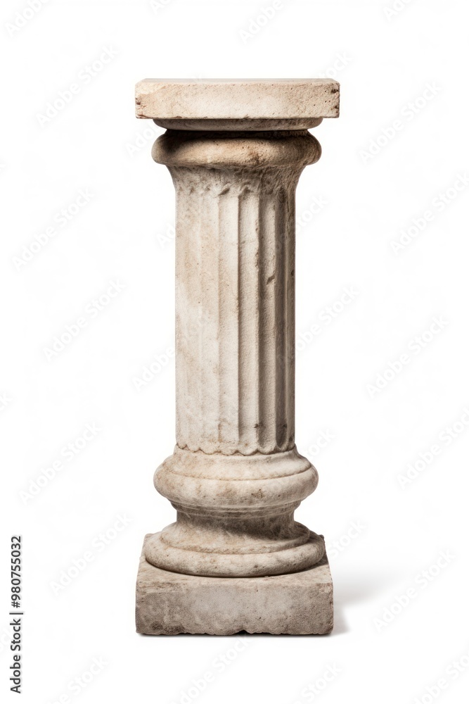 A small architectural antique stone pillar column with pedestal architecture white background sculpture. A small architectural antique stone pillar column with pedestal architecture white background sculpture.