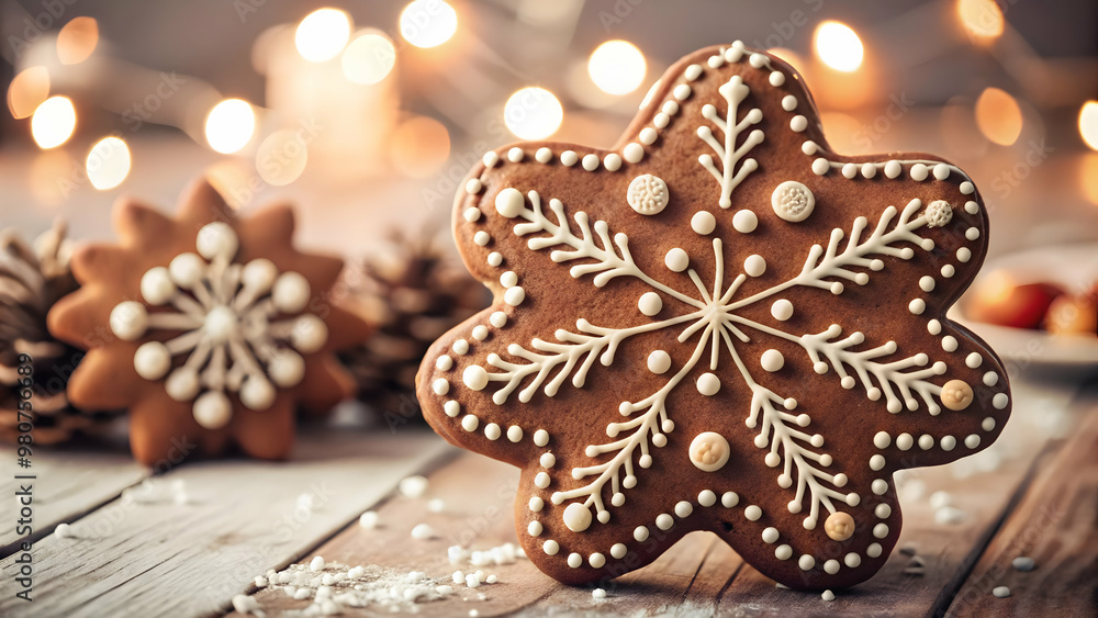 Festive Flat Vector Gingerbread Cookie with Intricate Frosting Details Flying in Mid-Air for Holiday Promotions and Infographics Festive Flat Vector Gingerbread Cookie with Intricate Frosting Details Flying in Mid-Air for Holiday Promotions and Infographics
