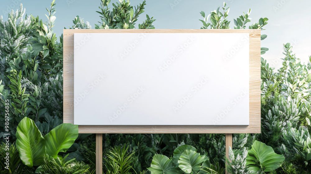 A white sign is in a forest with green leaves. The sign is empty and has no writing on it. Scene is peaceful and serene, as the sign is surrounded by nature A white sign is in a forest with green leaves. The sign is empty and has no writing on it. Scene is peaceful and serene, as the sign is surrounded by nature