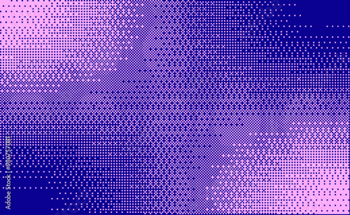 Halftone faded gradient spotted texture. Retro pixelated bitmap backdrop. Blue and pink colors. Y2K aesthetics texture. Retro game technology rectangle