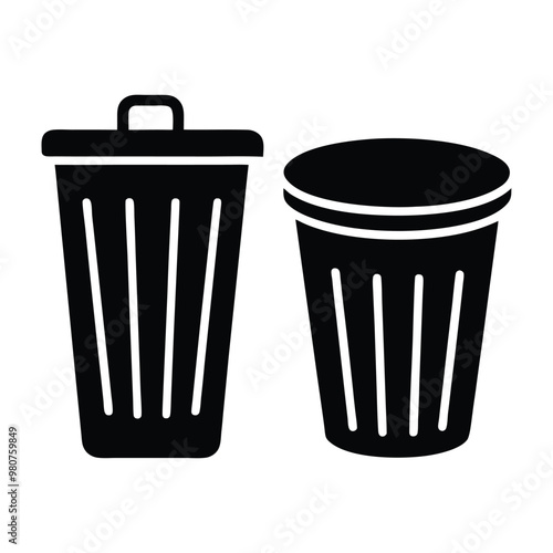 set of trash can icon- silhouette vector