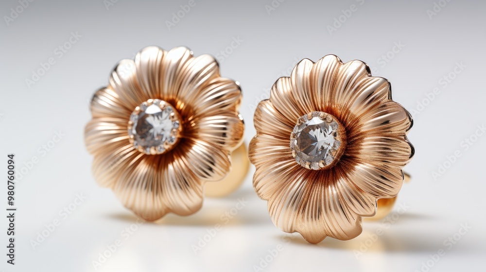 Flower shaped gold earring isolated on white Flower shaped gold earring isolated on white