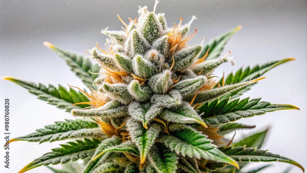 Luxuriant, high-potency cannabis bud abundant in crystalline trichomes and delicate hairs, showcased against a pristine white backdrop, highlighting its exceptional quality and intensity. Luxuriant, high-potency cannabis bud abundant in crystalline trichomes and delicate hairs, showcased against a pristine white backdrop, highlighting its exceptional quality and intensity.