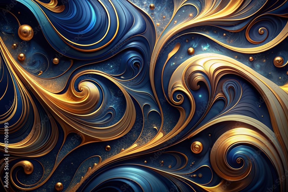 Vibrant abstract dark blue and gold swirls dance across a canvas background, evoking a sense of luxury and sophistication, perfect for modern digital art representations. Vibrant abstract dark blue and gold swirls dance across a canvas background, evoking a sense of luxury and sophistication, perfect for modern digital art representations.