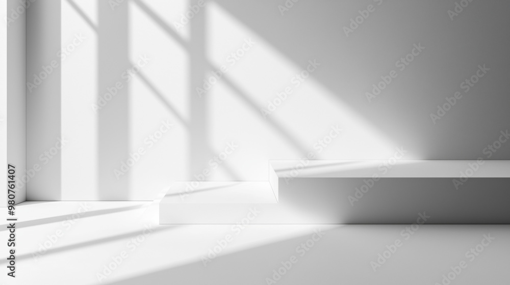 Modern Minimalist Space With Shadows On White Wall Creating Geometric Aesthetic Modern Minimalist Space With Shadows On White Wall Creating Geometric Aesthetic