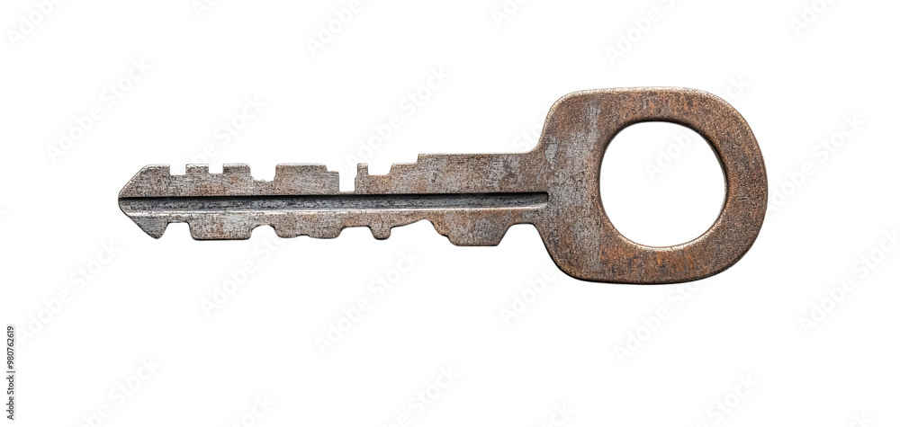 An old, rusty key with a unique design, perfect for representing security, vintage style, and historical artifacts. An old, rusty key with a unique design, perfect for representing security, vintage style, and historical artifacts.