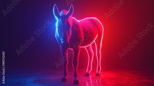 Detailed and lifelike close-up of a neon light mule animal, showcasing its fur and powerful physique image
