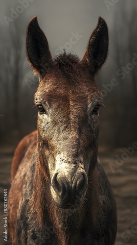 High-definition photo of a mule, emphasizing its strong build and textured fur photo