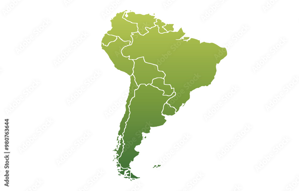 Obraz premium Map of south america modern colors vector, isolated on white background.Travel worldwide, map silhouette, backdrop, earth geography, political,reports,city, infographic, political, concept, outline.