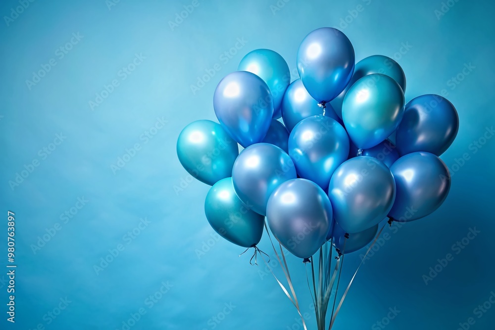 Vibrant bunch of blue balloons against a light blue background, with ample space for text, perfect for creating a celebratory men's birthday banner design. Vibrant bunch of blue balloons against a light blue background, with ample space for text, perfect for creating a celebratory men's birthday banner design.