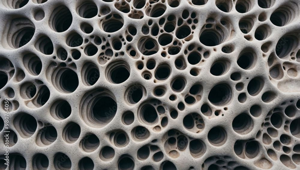 Detailed close-up photograph of a natural porous rock formation with many cavities Detailed close-up photograph of a natural porous rock formation with many cavities
