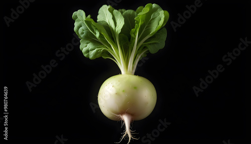 Green radish on black background