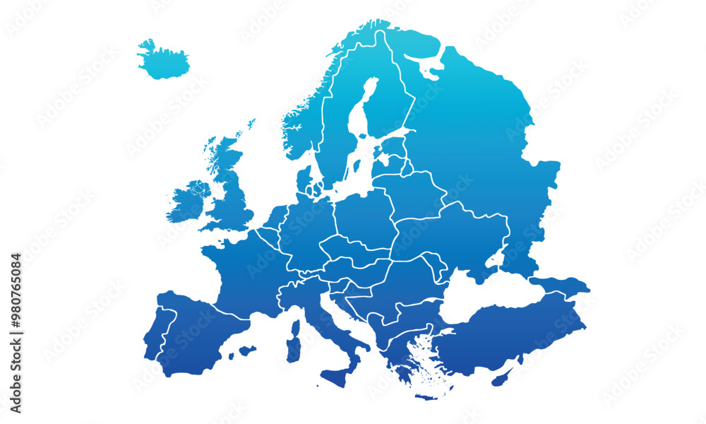 Obraz premium Europe map modern colors vector, isolated on white background.Travel worldwide, map silhouette, backdrop, earth geography, political,reports,city, infographic, political, concept, outline.