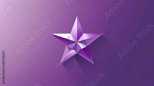 A purple, 3D star with a shadow against a purple background.