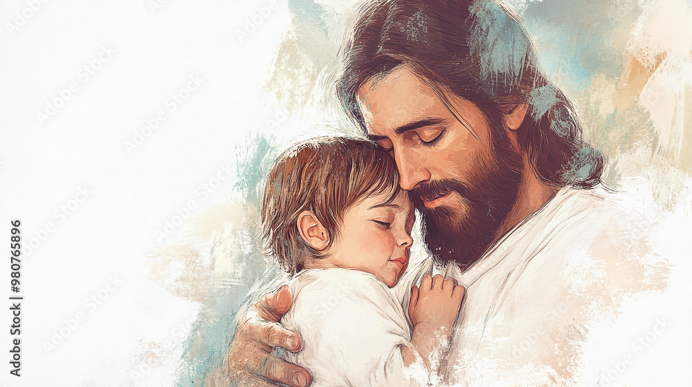 Jesus’ nurturing and compassionate aspect, holding a child to signify care and love Jesus’ nurturing and compassionate aspect, holding a child to signify care and love