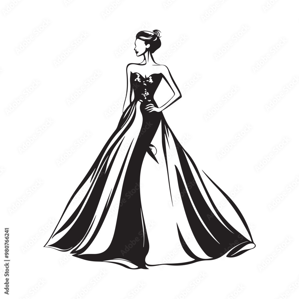 Woman Fashion Gown Long Evening Dress Stock Vector Image isolated on white background. Woman Fashion Gown Long Evening Dress Stock Vector Image isolated on white background.
