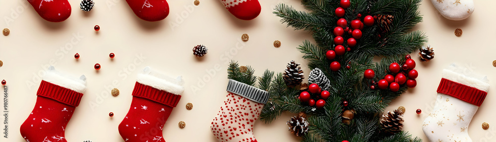 Eco-Friendly Christmas Stockings: Seamless Minimalist Pattern of Compostable Packaging for a Zero Waste Holiday Season - Sustainable Design Concept Eco-Friendly Christmas Stockings: Seamless Minimalist Pattern of Compostable Packaging for a Zero Waste Holiday Season - Sustainable Design Concept