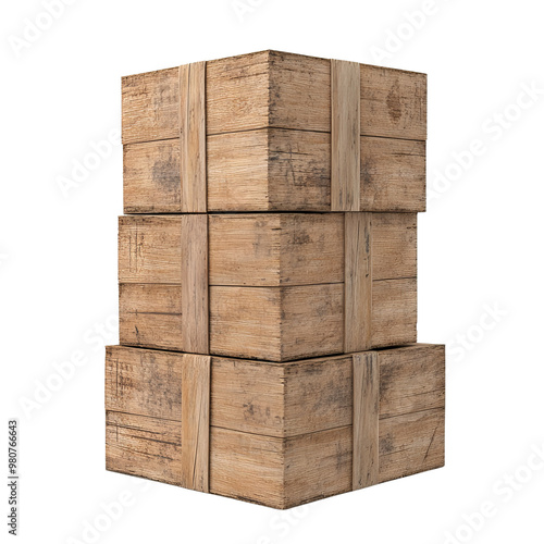 Stacked wooden crates with a rustic appearance, perfect for storage, shipping, or decorative purposes in various settings.