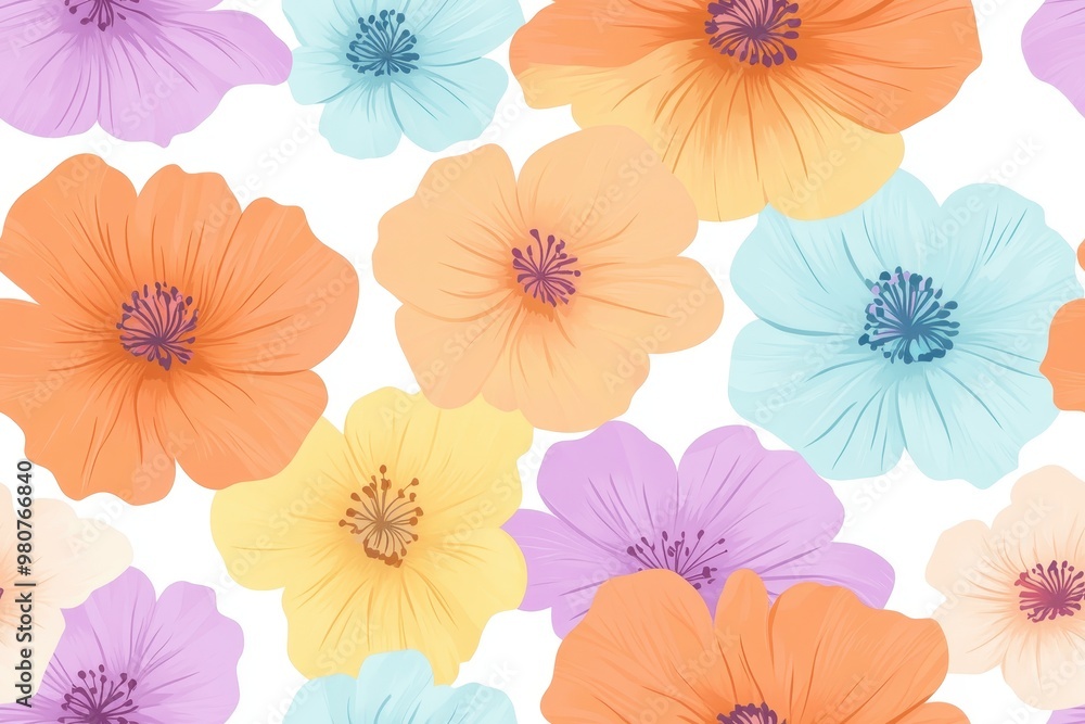 A vibrant pattern of colorful flowers on a white background, ideal for design and decoration. A vibrant pattern of colorful flowers on a white background, ideal for design and decoration.