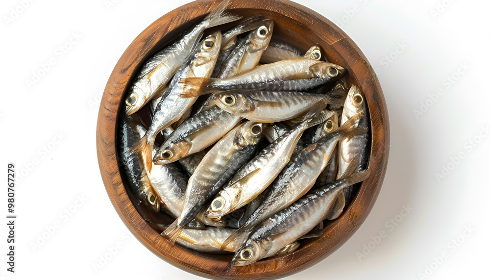 Tasty canned sprats isolated on white, top view Tasty canned sprats isolated on white, top view