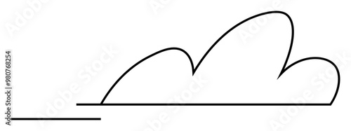 A minimalistic line drawing of a cloud with a horizontal line beneath it. Ideal for weather apps, nature themes, simplicity, tech-savvy designs, logos, and animations. Three-word style minimalist, cl