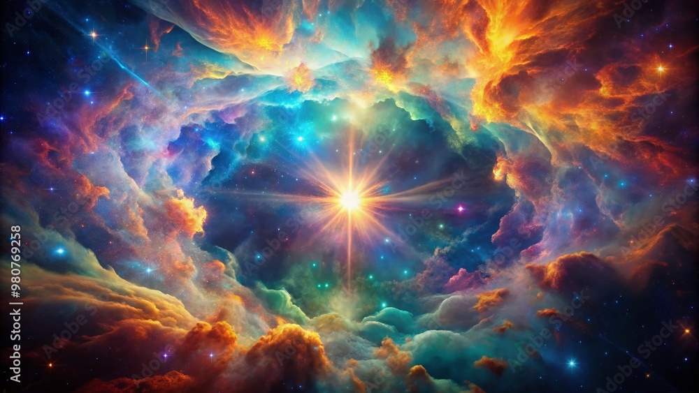 Vibrant, glowing gas clouds swirl amidst a kaleidoscope of colors in a breathtaking, star-filled galaxy, showcasing the mesmerizing beauty of the vast, mysterious cosmos. Vibrant, glowing gas clouds swirl amidst a kaleidoscope of colors in a breathtaking, star-filled galaxy, showcasing the mesmerizing beauty of the vast, mysterious cosmos.