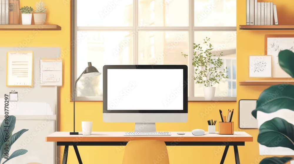 Fototapeta premium Stylish Home Office Background Designed for Online Meetings and Remote Work Productivity