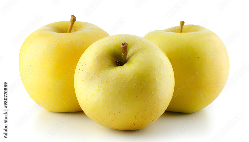 Golden Delicious apple is a large, yellow green skinned cultivar and very sweet to the taste eaten plain and use in salads, apple sauce, and apple butter. isolated on white background Golden Delicious apple is a large, yellow green skinned cultivar and very sweet to the taste eaten plain and use in salads, apple sauce, and apple butter. isolated on white background