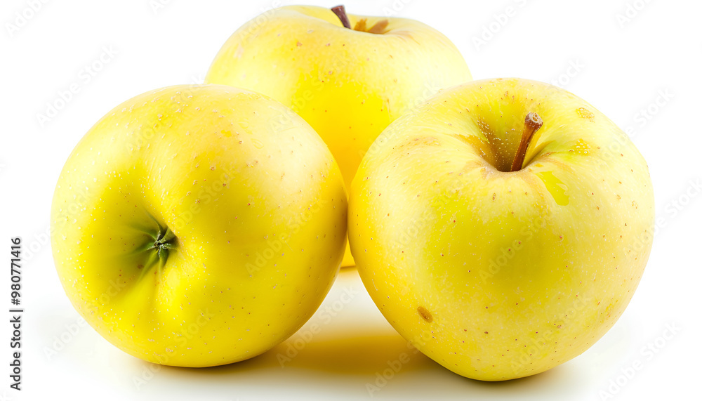 Golden Delicious apple is a large, yellow green skinned cultivar and very sweet to the taste eaten plain and use in salads, apple sauce, and apple butter. isolated on white background Golden Delicious apple is a large, yellow green skinned cultivar and very sweet to the taste eaten plain and use in salads, apple sauce, and apple butter. isolated on white background