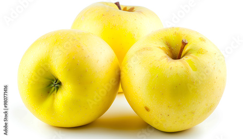 Golden Delicious apple is a large, yellow green skinned cultivar and very sweet to the taste eaten plain and use in salads, apple sauce, and apple butter. isolated on white background