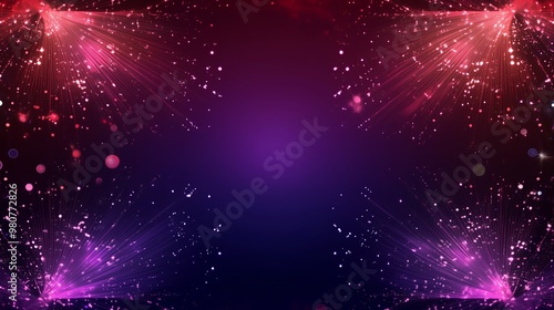 Festive fireworks for celebration Christmas, birthday, event, holiday. Frame made from golden sparks and firecrackers on black background with copy space. Backdrop for design greeting card or banner