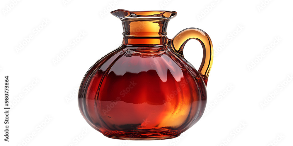 a glass jug with a handle and a brown liquid a glass jug with a handle and a brown liquid