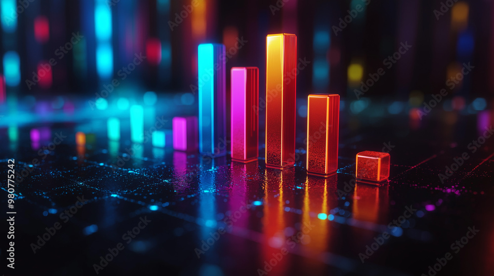 3D icon of a bar chart in holographic style 3D icon of a bar chart in holographic style