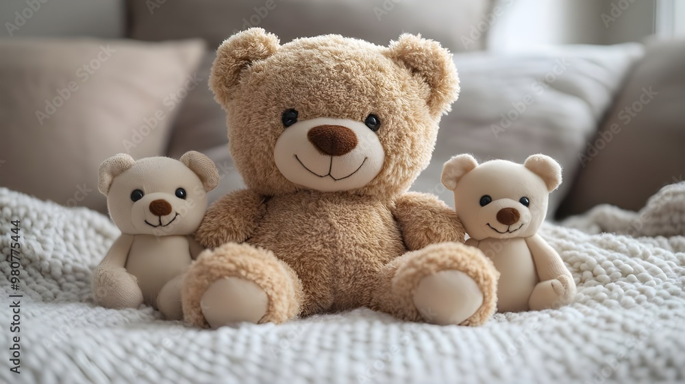 a teddy bear and two small teddy bears
a teddy bear and two small teddy bears