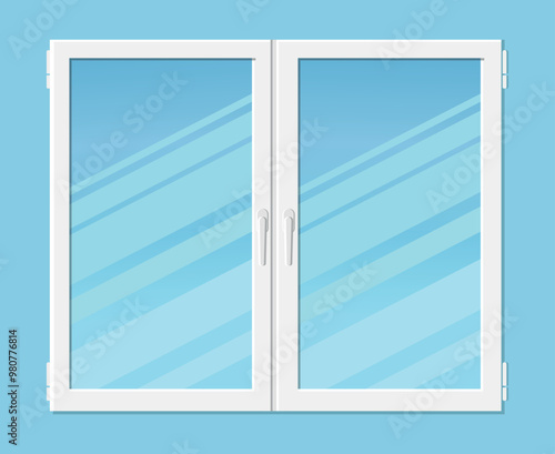 Modern plastic double casement window in flat style. Vector illustration